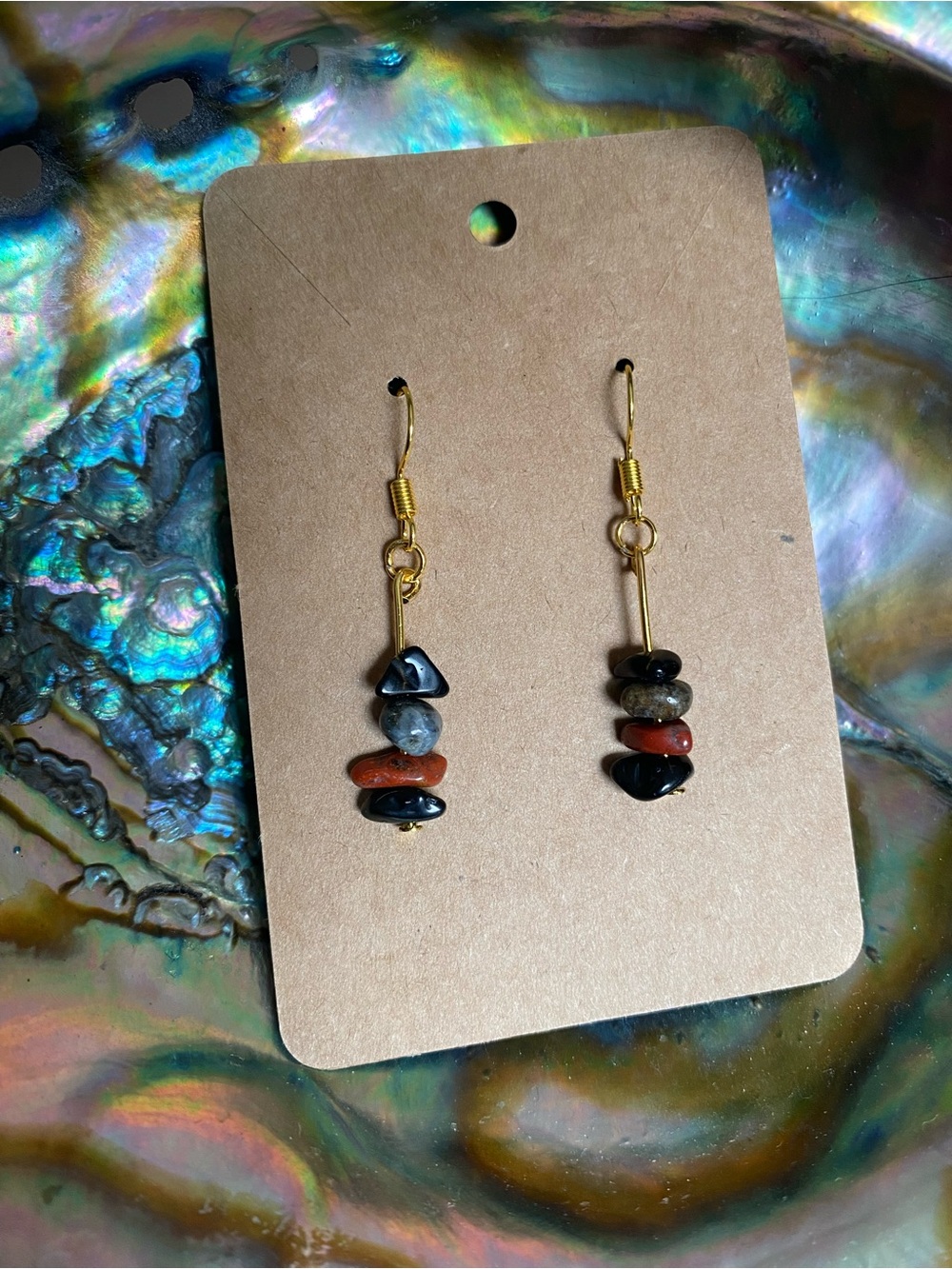 Gold-Tone Multi-Stone Dangle Earrings in Black, Gray & Red